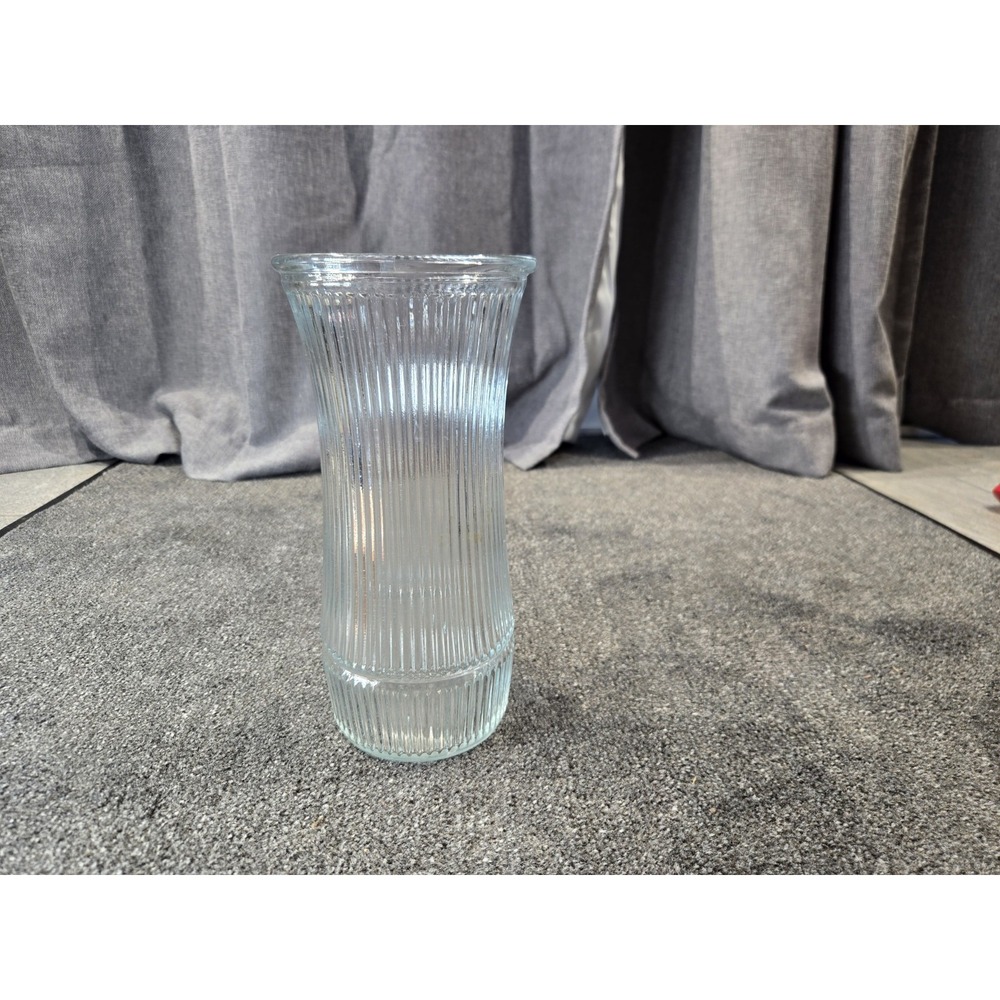 VTG Hoosier Glass Vase Clear 4089-B Ribbed Stripes Geometric MCM Retro 10"
